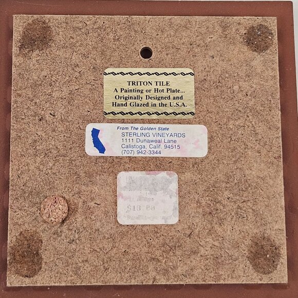 Triton Tile Sterling Vineyards Scene Hot Plate Hand Painted Vintage 6 in Square - Picture 8 of 10